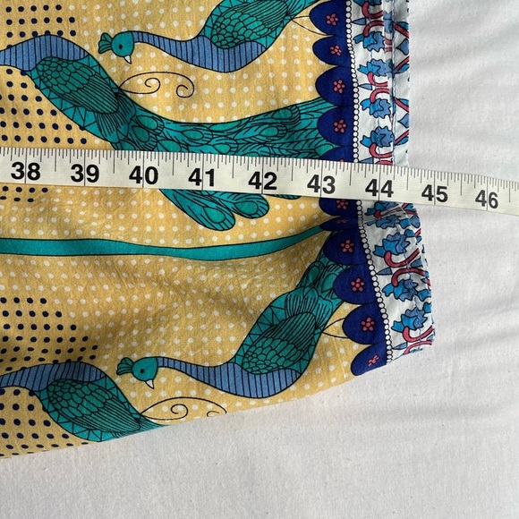 R. Vivimos Boho Festival Midi Blue/Yellow Peacock Print Dress Womens Sz L EUC - Picture 10 of 15